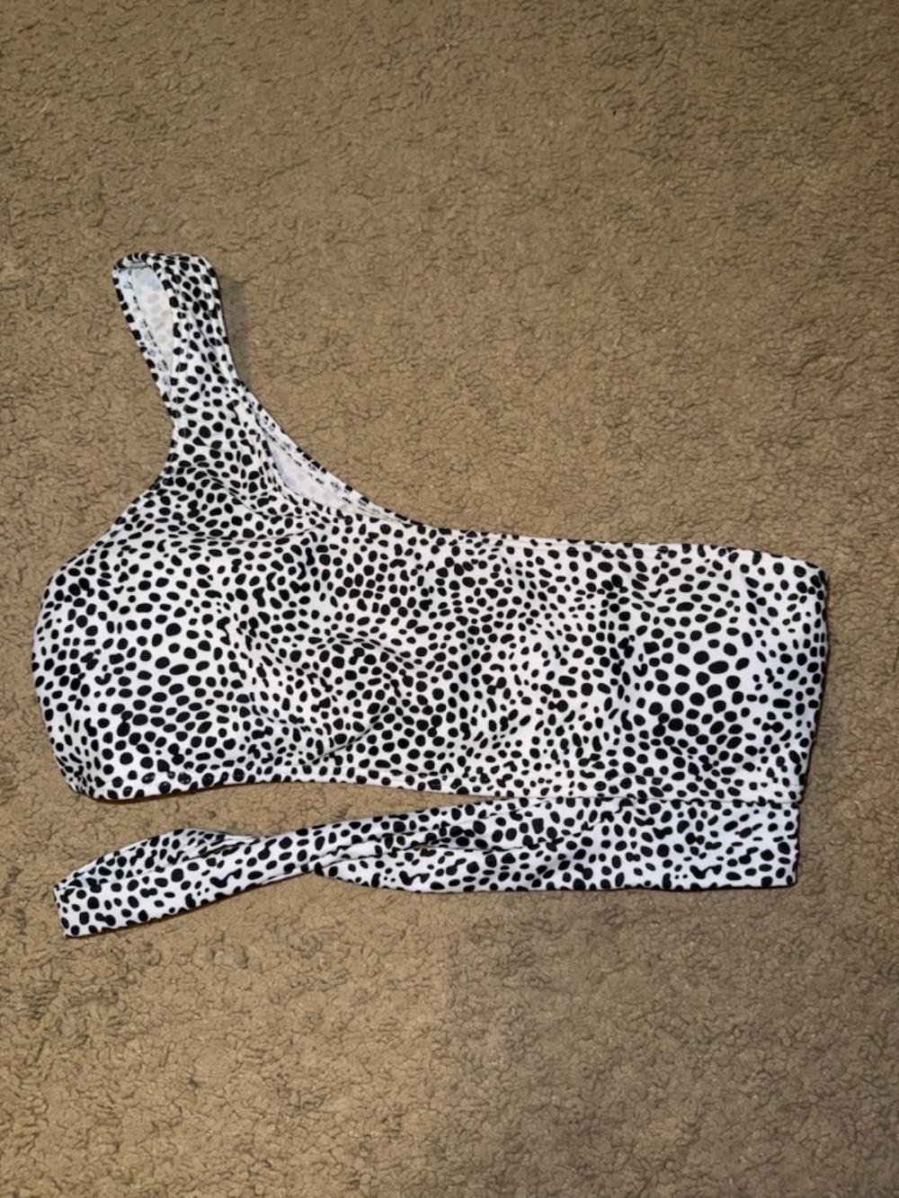 One-Shoulder Black and White Spot Bikini Top